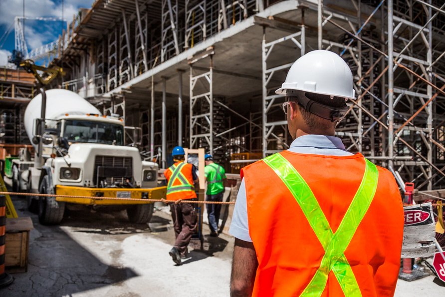 Construction site with a cement mixer