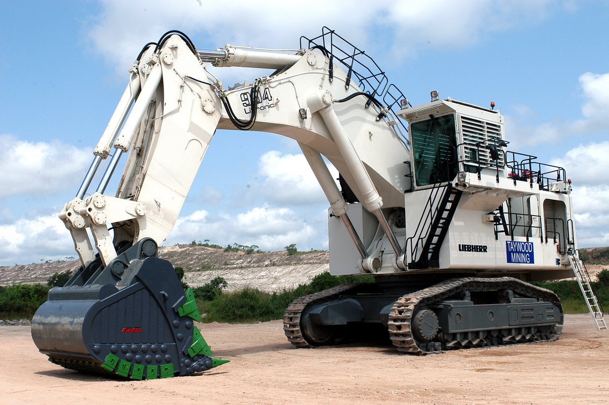Large excavator parked at an open mining site